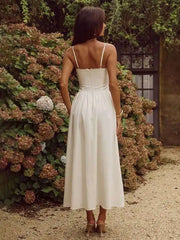 White Floral Embroidered Midi Bustier Dress