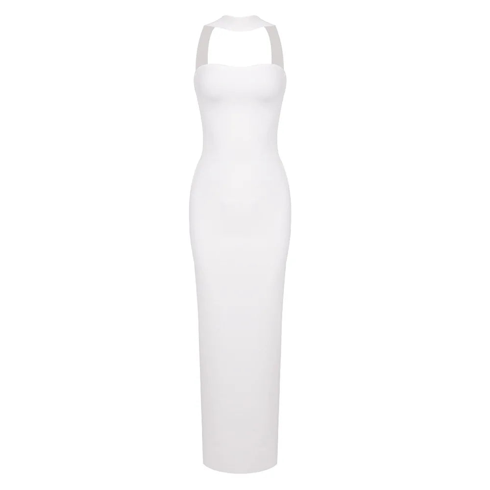 Bandage Halter Solid Maxi Dress