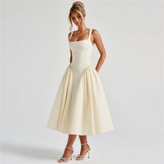Plaid Printed Corset A-line Maxi Dress