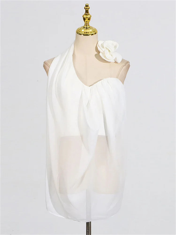 White 3d Floral Off-Shoulder Drape Top