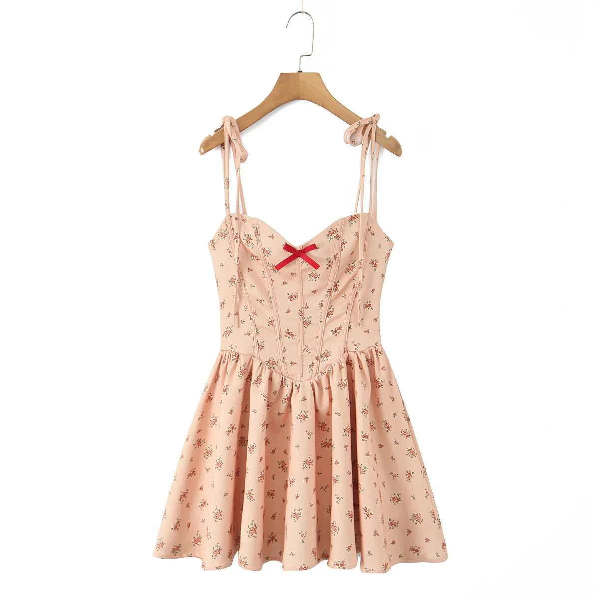 Orange Floral Print Bow  Tie Up Mini Dress