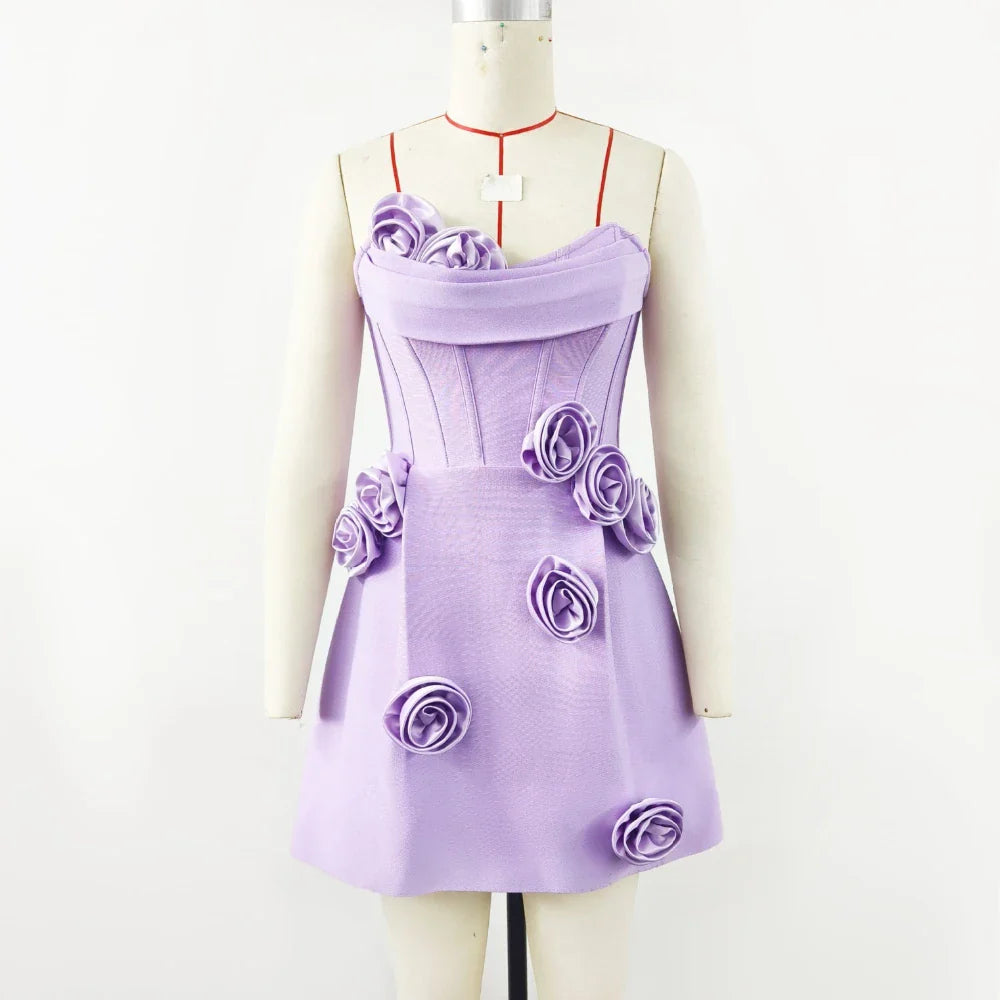 3D Flower Strapless Corset Mini Dress