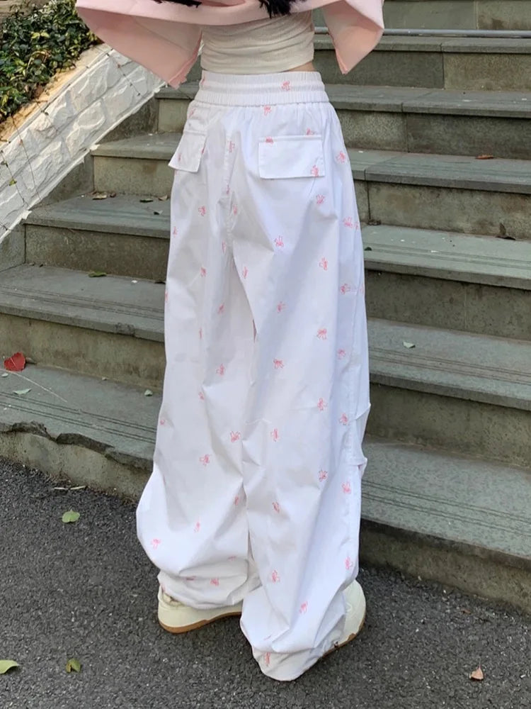 Parachute White Baggy Bow Printed Sweatpant