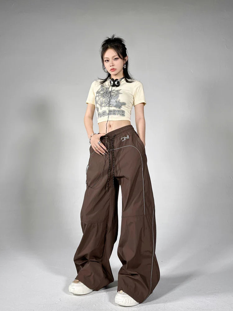 Women Reflective Stripe Baggy Sweatpants