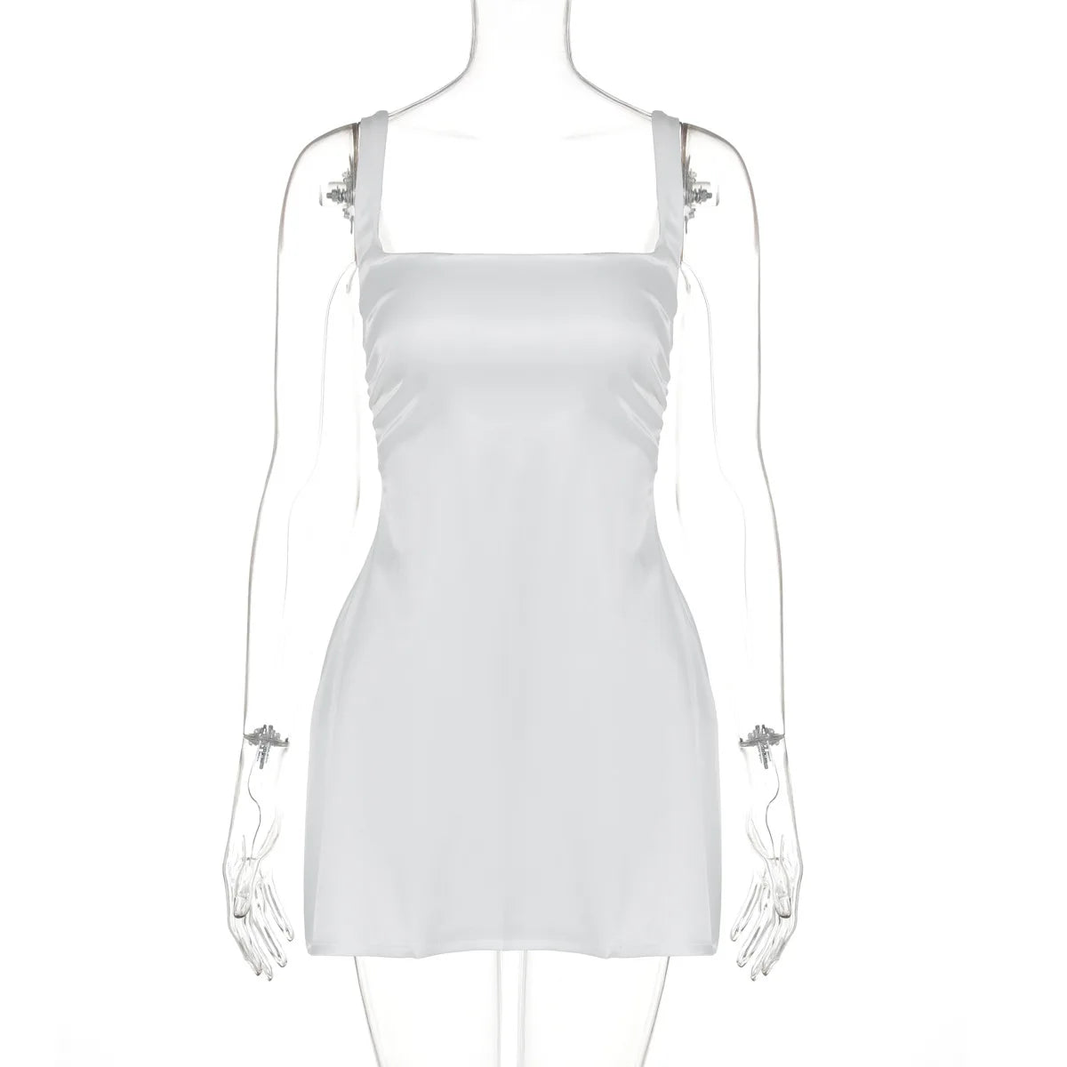 Solid Satin Square Neck Strap Mini Dress