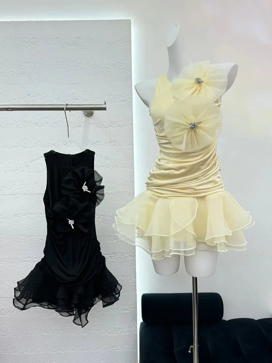 3D Flower Ruffles Mini Dress