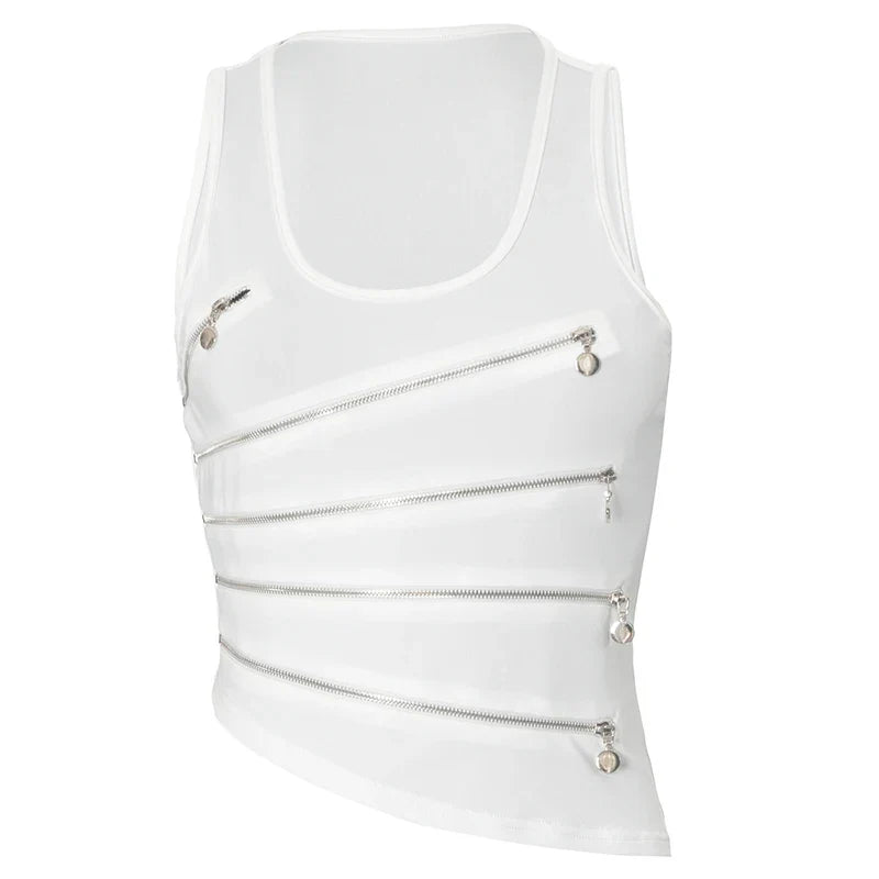 White Zipper Slit Tank Top