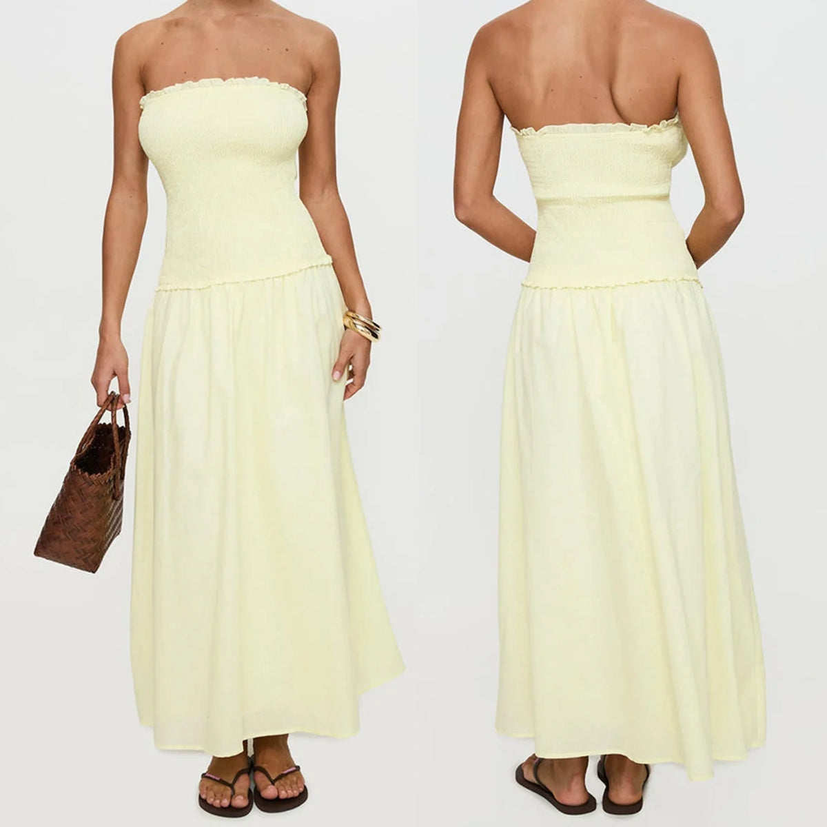 Yellow Smocked Tube Top