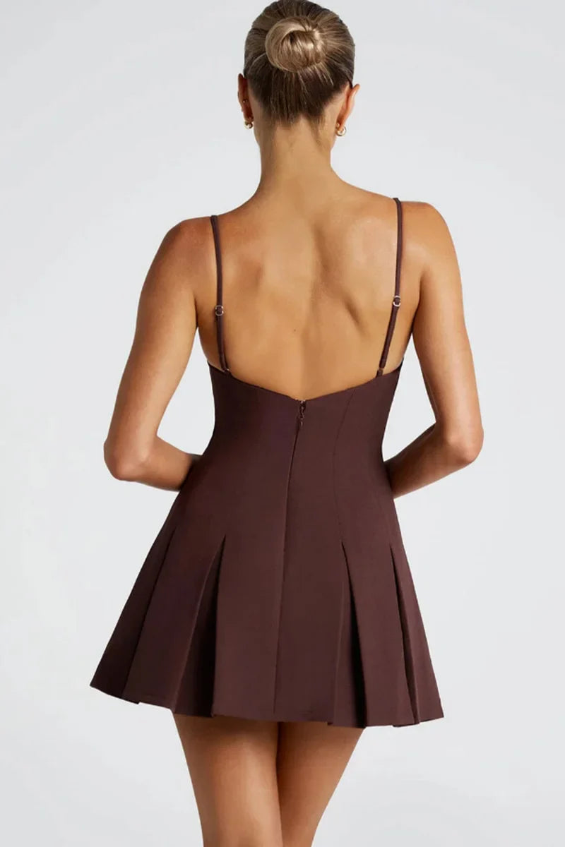 A-line Pleated Open Back Mini Dress
