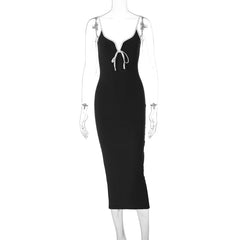 Contrast Trim Spaghetti Strap Body-con Midi Dress
