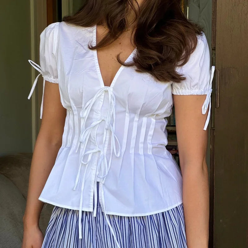 Front Tie Up Short Sleeve Top