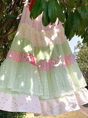 Pastel Colourful Patchwork Maxi Skirt - Office Lady A-Line