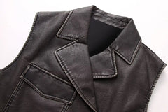 Black PU Leather Sleeveless Jacket