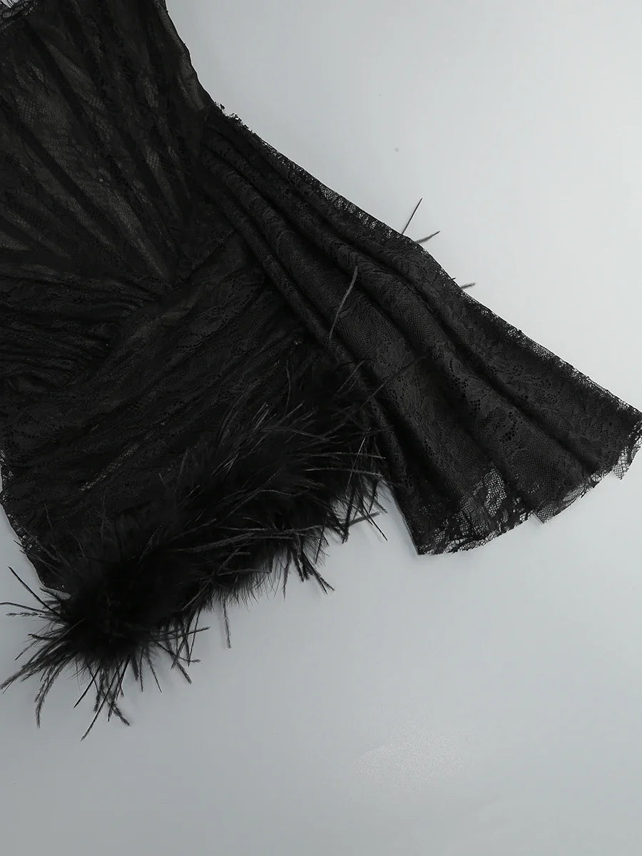 Lace Strapless Corset Gloves Mini Dress