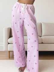 Chic High-Waist Striped Lounge Pants - Elastic Drawstring Detail