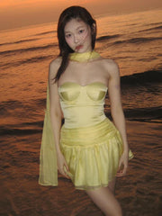 Yellow Flare Tube Scarf Mini Dress
