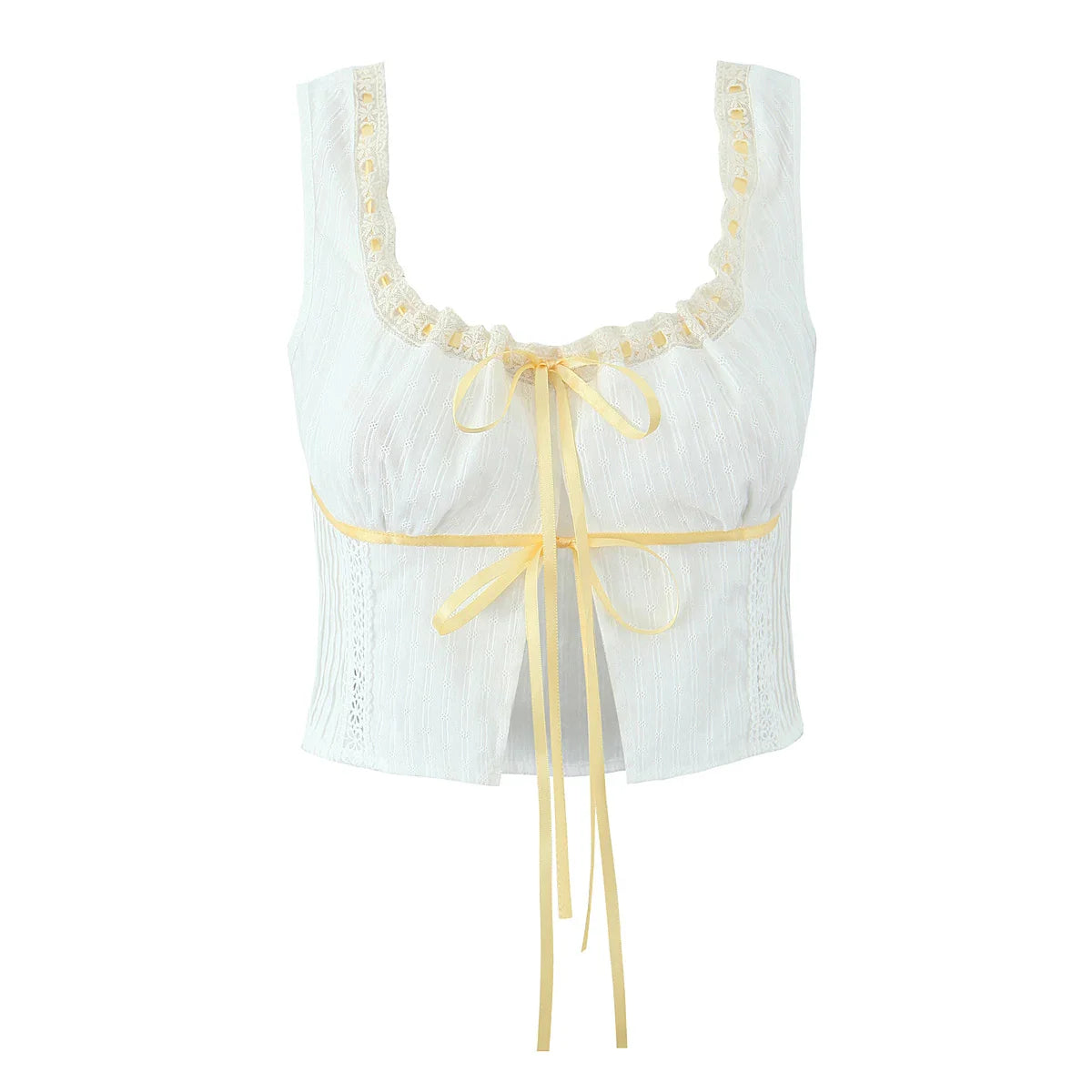 Yellow Ribbons Cropped White Ruched Yellow Ribbon Crop Top And Maxi Skirt Set – Aesvs