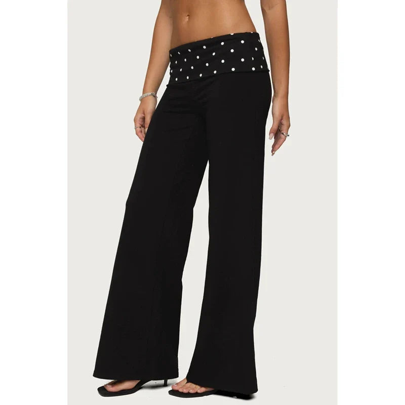 Folded Over Elastic Low Waist Contrast Color Wide Leg Sweatpants