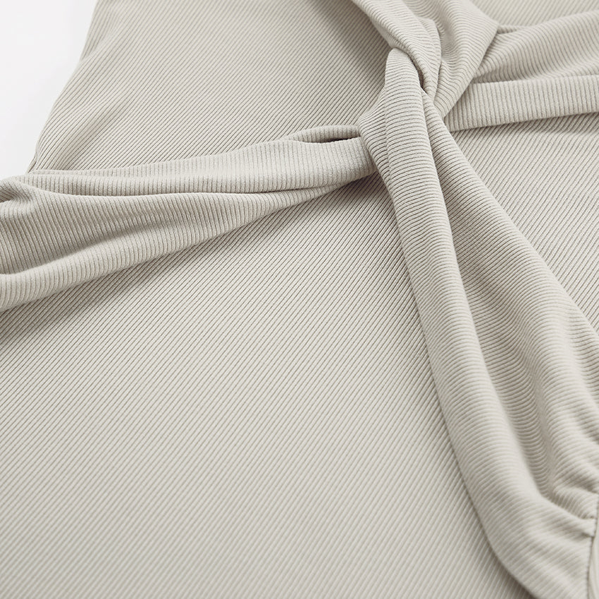Beige Cross Front Long Sleeve Knitted Top