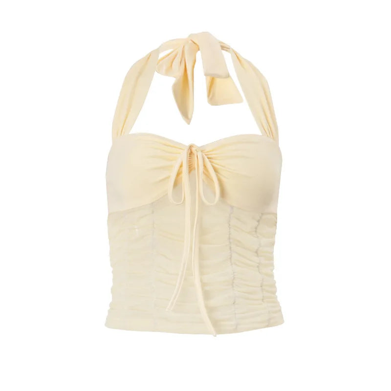 Ruffle Yellow Halter Crop Top And Mini Skirt Matching Set