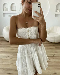 White Embroidered Strapless Mini Dress