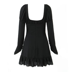 Long Sleeve Square Neck Ruched Bust Mini Dress