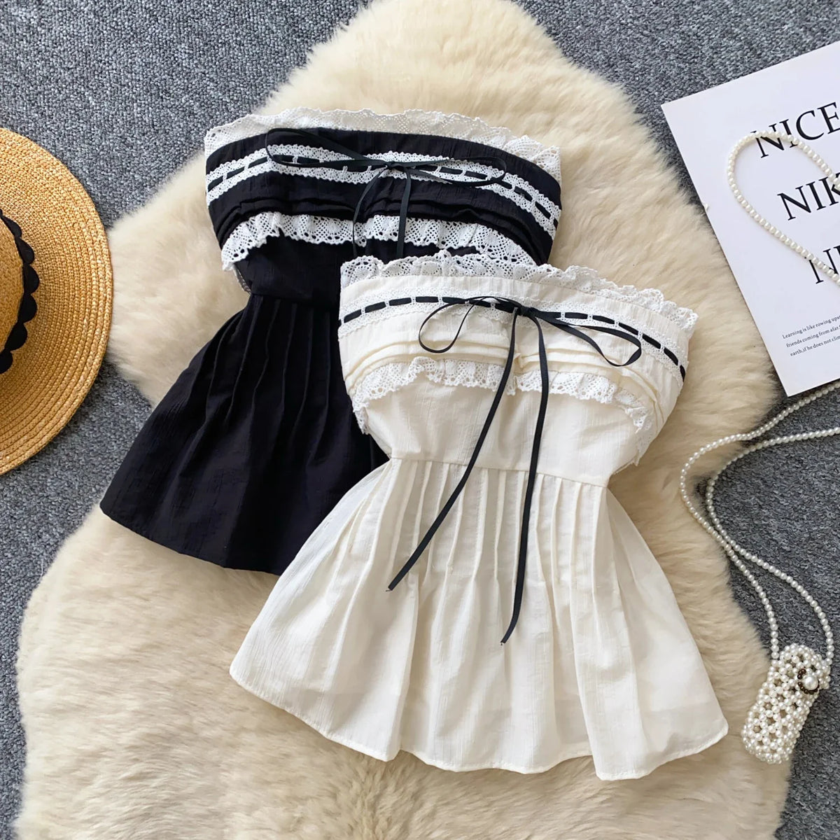 Lace Up Elastic Ruched Tube Top