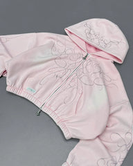 Pink Zipper Metallic Design Hoodie