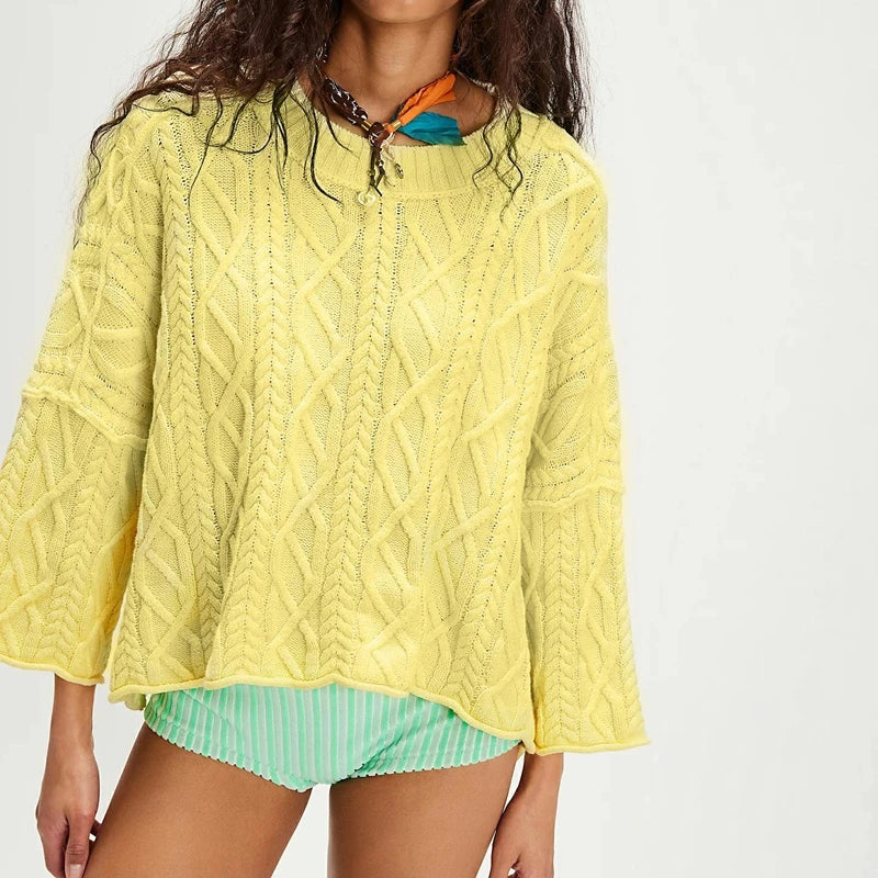 Cable Knit Round Neck Long Sleeve Sweater
