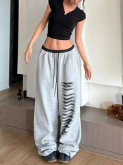 Grey Baggy Slit Patchwork Sweatpants&nbsp;