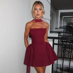 Strapless Flare Scarf Mini Dress