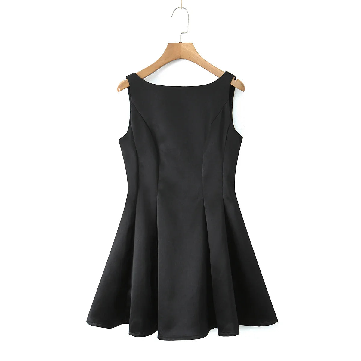 Satin V-cut Back Pleated Mini Dress