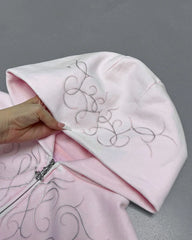 Pink Zipper Metallic Design Hoodie