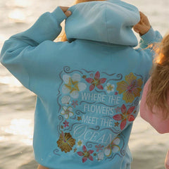 Floral Letter Embroidery Hoodie - Loose Fit Pullover