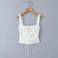 White Floral Print Corset Tank Top