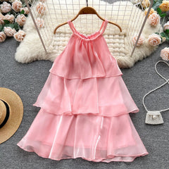 Mesh Ruffled Halter Mini Dress