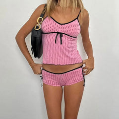 Pink Dotted Print Cami Top And Shorts Set