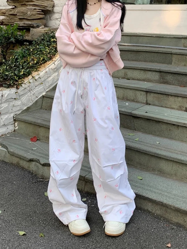 Parachute White Baggy Bow Printed Sweatpant