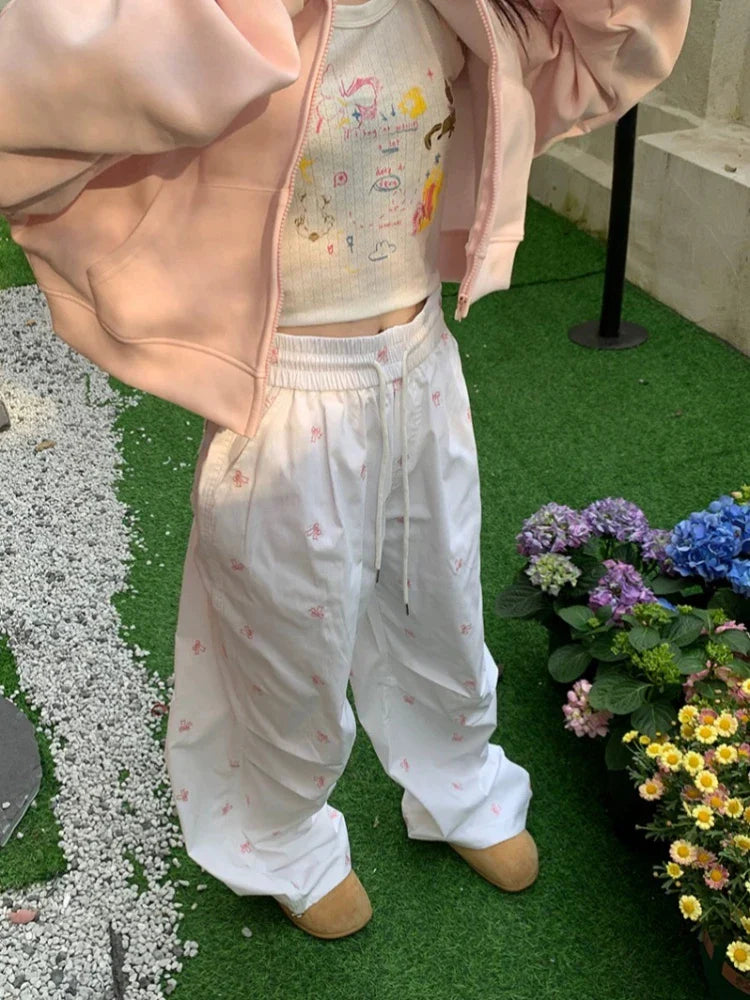 Parachute White Baggy Bow Printed Sweatpant