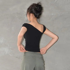 Asymmetric Strap Buckle Sleeve Crop Top