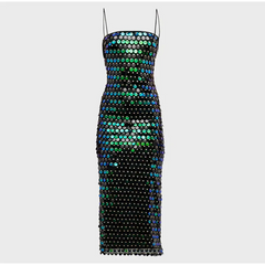 Green Sequin-embellished Midi Dress