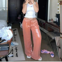 Sequins Drawstring Low Waist Pants