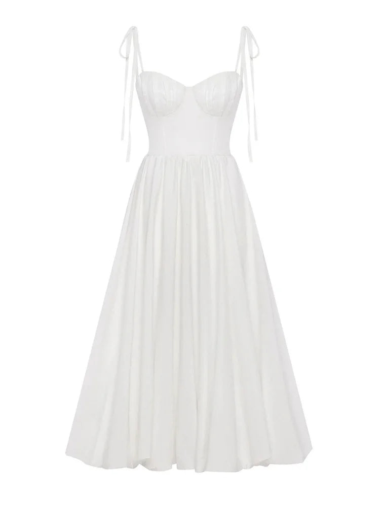 White Tie-Up Long Dress