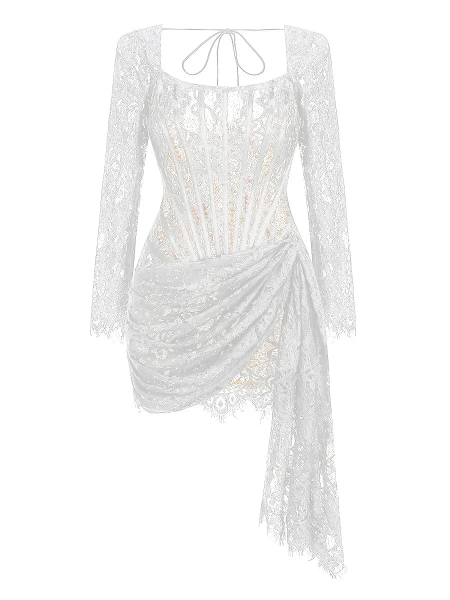 Lace Corset Draped Mini Dress