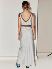 Lace Patchwork V-Neck Maxi Dress