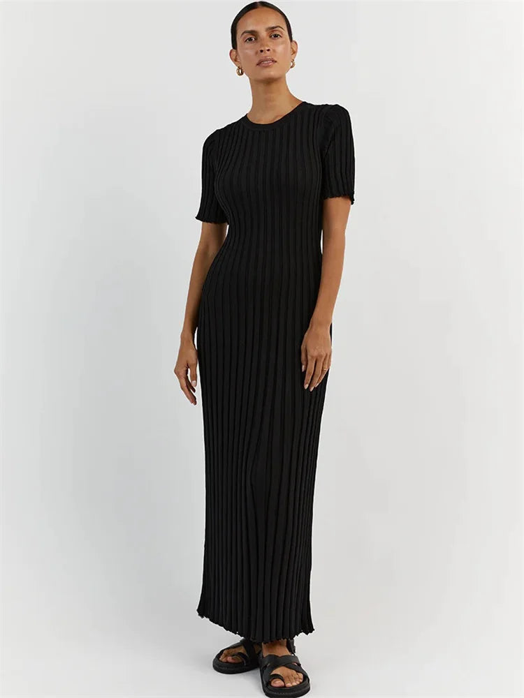Ribbed Short Sleeve Maxi Dress