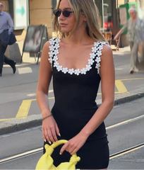 Mini Dress with Floral Strap Details