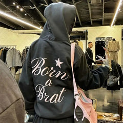 Black Born a Brat Hoodie And Jogger's Set