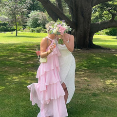 Pink Pleated Halter Maxi Dress