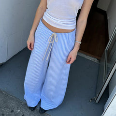 Striped Pattern Loose Drawstring Wide Leg Pants